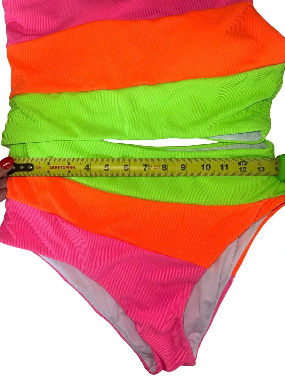 SHEIN Neon Colorblock One-Shoulder Swimsuit - Pink, Orange, Lime Green